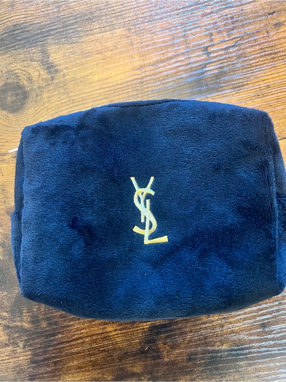 Yves Saint Laurent Black  Plush Cosmetic Pouch with Gold YSL Logo